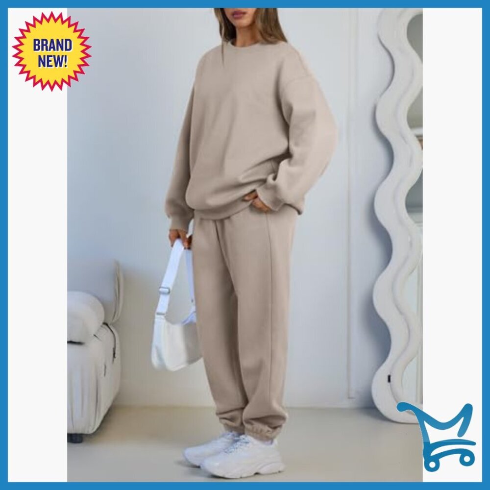 Oversized Crewneck Sweatshirt Set with Joggers, 50% Cotton 50% Polyester - Picture 3 of 7